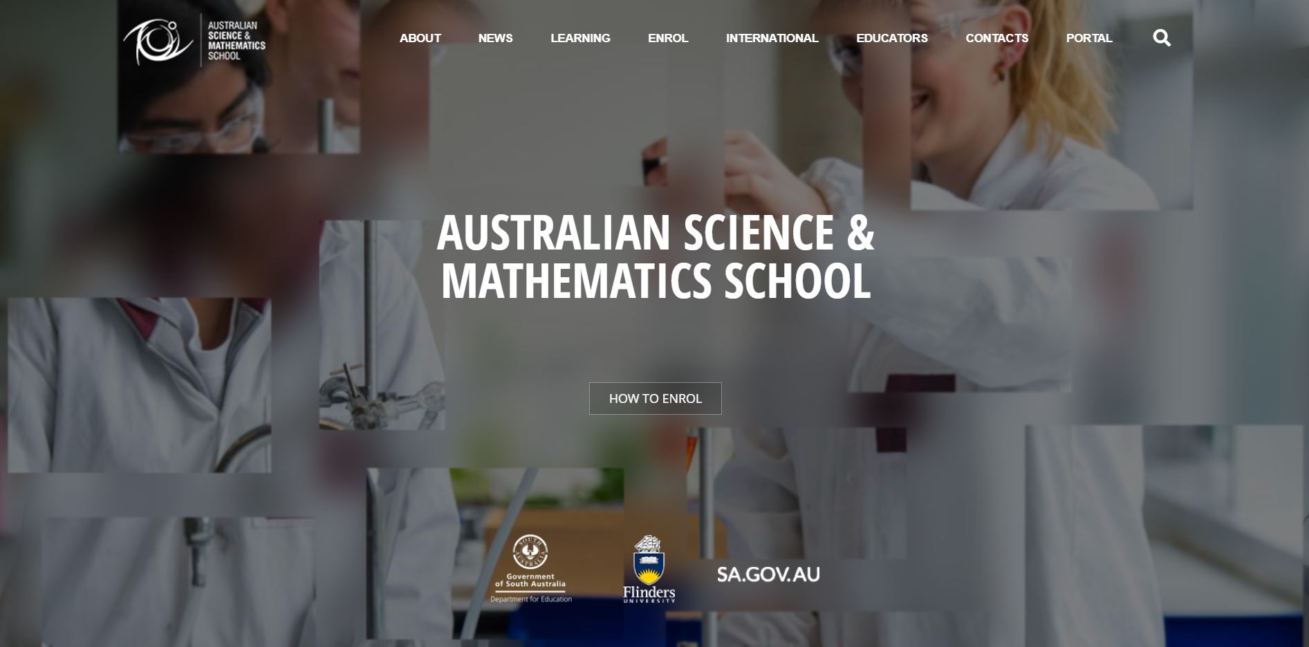 ASMS website, with menu and image of children